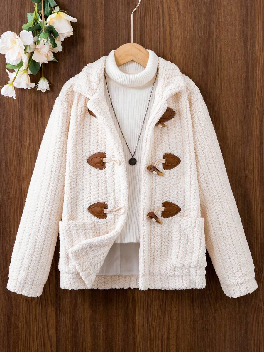 SHEIN Tween Girl 1pc Dual Pocket Duffle Button Front Coat