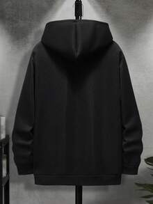 男士骷髏頭圖案袋鼠口袋抽繩連帽衫 - 黑色 - 查看 2