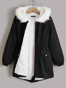 SHEIN EZwear Manteau parka à capuche avec taille à cordon et garniture en fourrure, pour l'hiver