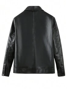 Chaqueta de cuero sintético con cremallera y manga larga para hombre, para otoño e invierno