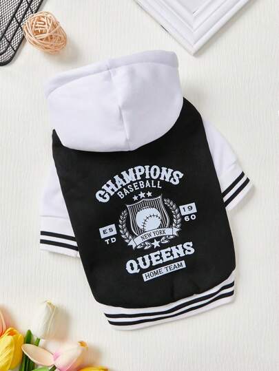 Afdhal Studio Artist Retro Street 1pc Baseball Jacket Contrast Color Black & White Pet Pattern Sweatshirt, Holiday