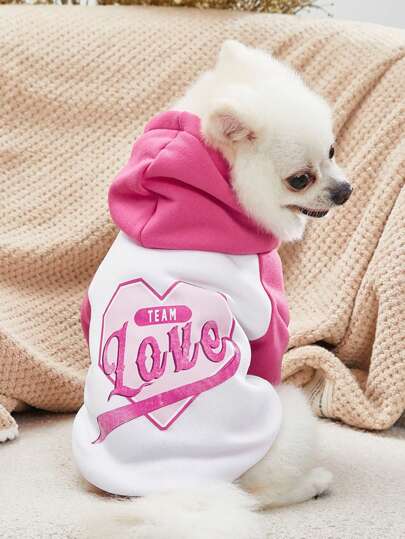 Carol Caju Artist Girlcore 1pc Pink Color Block Love Printed Hooded Pet Sweatshirt, Holiday, Valentine's Day
