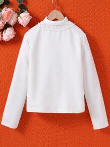 SHEIN Tween Girl 1pc Raw Trimmed Overcoat - White - View 2