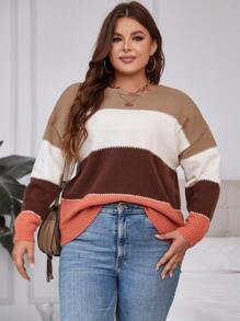 SHEIN LUNE Hơn Khối màu Thả vai Áo len - trái cam - Xem 4