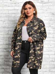 SHEIN LUNE 大碼牛仔夾克 - 軍綠色 - 查看 4