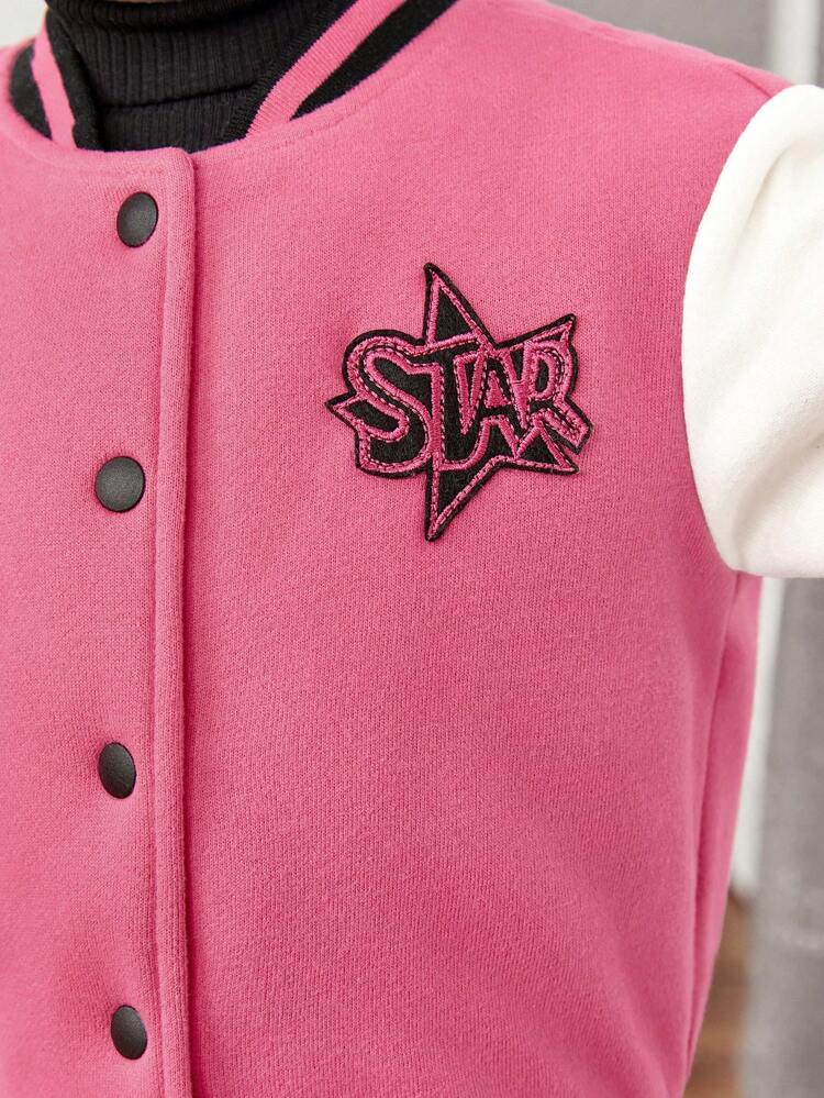 Baby Girl Letter Patched Striped Trim Varsity Jacket