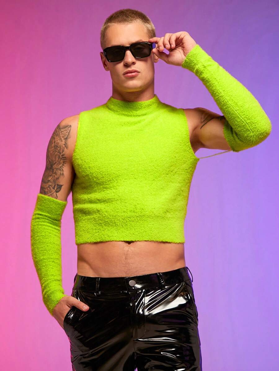 FeverCity Men Mock Neck Crop Sweater, For Fall Winter - Green - View 1