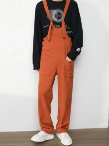 Manfinity Hypemode Men 1pc Patched Pocket Corduroy Overall Jumpsuit - Orange - View 7