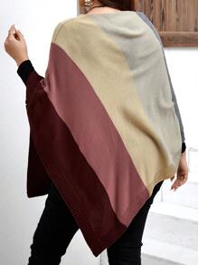 EMERY ROSE 加大色块蝙蝠袖不对称下摆斗篷毛衣，适合冬季 - 彩色 - 查看 2