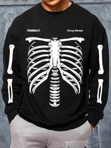 Manfinity LEGND 男士骷髏&標語圖案運動衫 - 黑色 - 查看 1