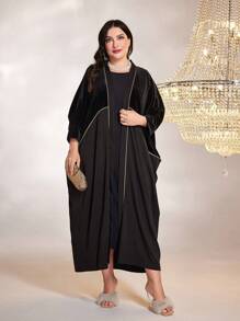Al Najma 大碼拼接滾邊蝙蝠袖阿拉伯罩袍 - 黑色 - 查看 1