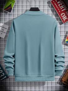 Manfinity Dauomo 男士拉鏈開襟飛行員夾克不帶T恤 - 霧霾藍 - 查看 2