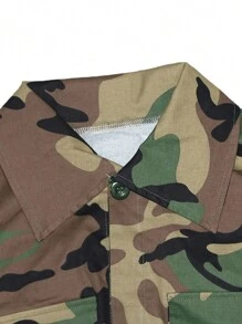 Women's Camouflage Printed Denim Long Sleeve Crop Jackets  Spring/Autumn Fashion Casual Workwear Coat Tops - 彩色 - 查看 4