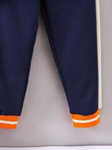 SHEIN Young Boy Letter Patched Striped Trim Varsity Jacket & Sweatpants Without Tee - Royal Blue - View 6