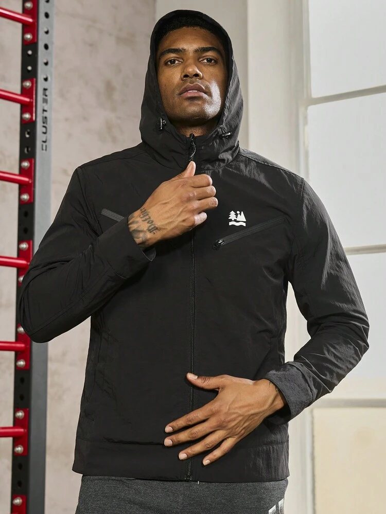 Men Mountain Graphic Zip Up Hooded Sports Jacket