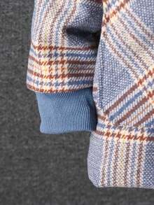 SHEIN 男大童1入組格紋雙口袋拼接絨毛連帽花呢外套 - 彩色 - 查看 3