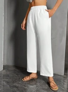 SHEIN LUNE Solid Slant Pocket Straight Leg Pants