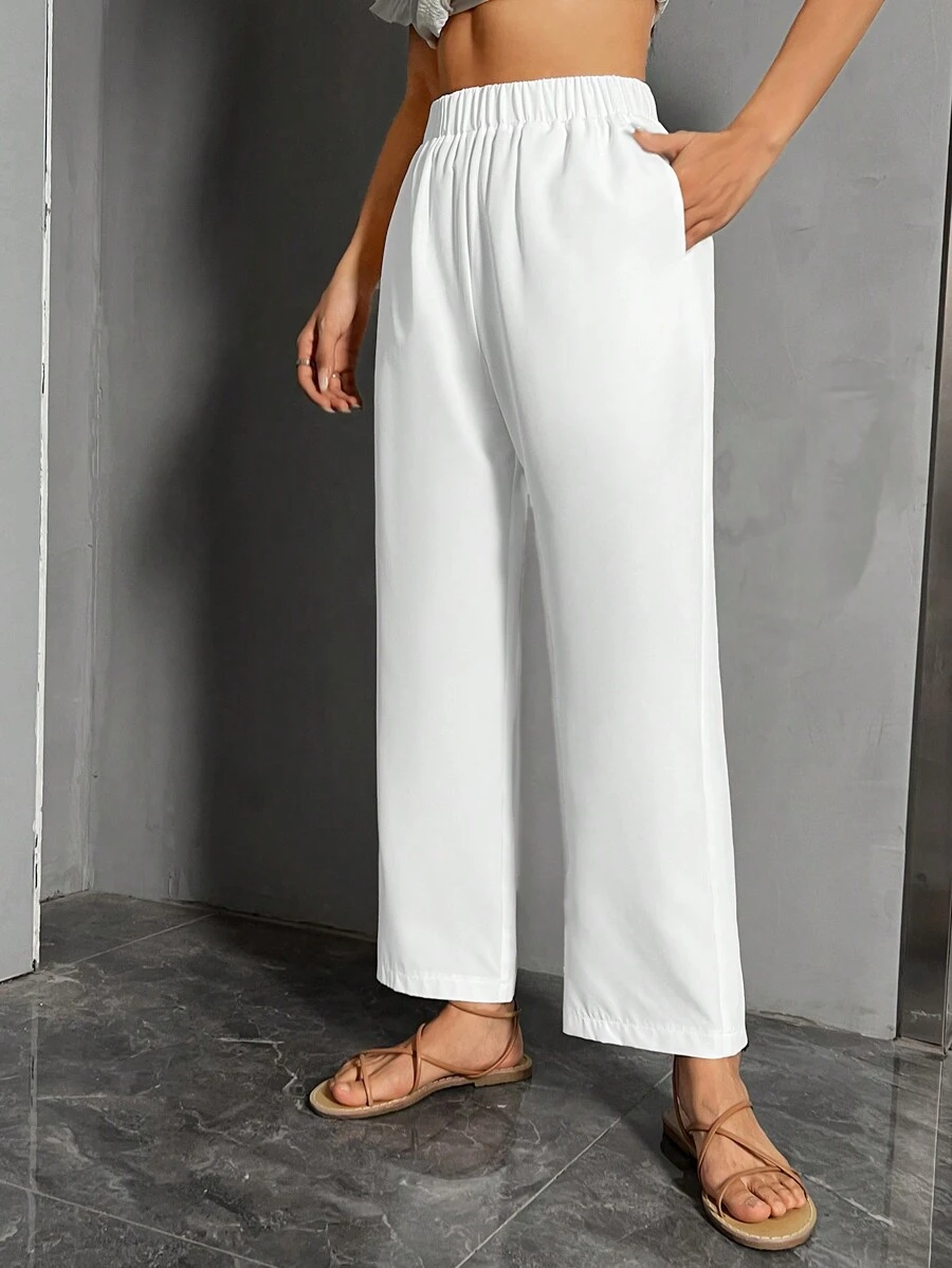 SHEIN LUNE Solid Slant Pocket Straight Leg Pants