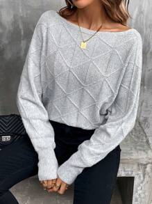 SHEIN LUNE Boat Neck Batwing Sleeve Sweater,Long Sleeve Tops Knit Pullover Fall Winter Outfit