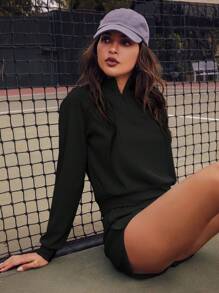 VARSITIE 运动网球基本款户外运动衫和短裤套装 - 黑色 - 查看 1