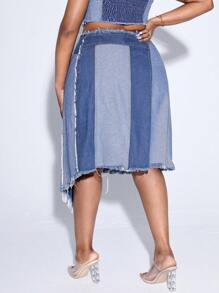SHEIN SXY Plus Asymmetrical Raw Hem Denim Skirt Without Tube Top - Light Wash - View 2