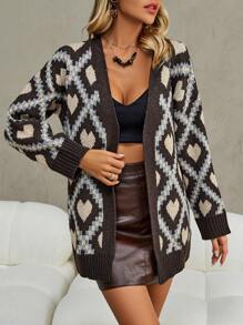SHEIN Unity Heart Pattern Drop Shoulder Cardigan Without Belt Fall Cloth For Women - Multicolor - View 3
