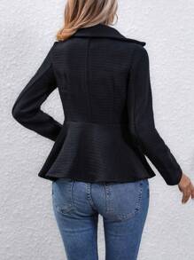 SHEIN LUNE Solid Button Front Peplum Coat - Black - View 2