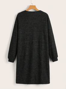 SHEIN LUNE Solid Open Front Pocket Patched Coat In Fall/Winter