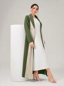 Al Najma Colorblock Open Front Abaya - Army Green - View 1