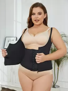 大碼鉤眼扣腰封式緊身胸衣 - 黑色 - 查看 1
