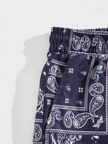 GENTILAND Men Paisley Scarf Print Drawstring Waist Shorts - Purple - View 4