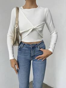 EURMUSE Twist Front Crop Tee - White - View 3