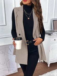 SHEIN Clasi 格紋雙排釦馬甲西裝外套 - 彩色 - 查看 5