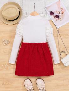 SHEIN 女大童紐扣細節T恤和裙子 - 彩色 - 查看 2