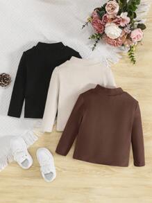 SHEIN Đứa bé gái 3pcs Đồ đan Ribbed Cổ giả Áo thun - Nhiều màu - Xem 2