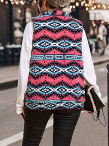 EMERY ROSE Plus Geo Print Zip Up Vest Padded Padded Coat Clothes Winter - Multicolor - View 2