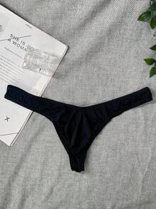 男士纯色丁字裤性感内衣 - 黑色 - 查看 1