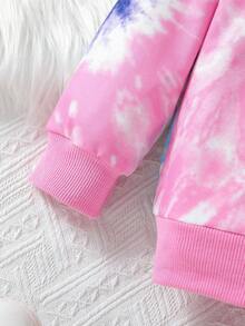 SHEIN Young Girl Tie Dye Expression Print Hoodie & Sweatpants - Multicolor - View 5