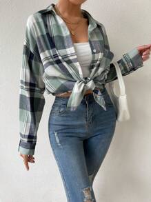 SHEIN Unity Women's Casual Basic Plaid Print Button-Up Shirt - Multicolor - View 4