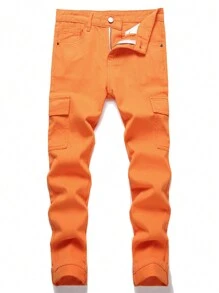 Teen Boy Flap Pocket Cargo Jeans - Orange - View 1
