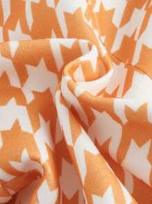 SHEIN MOD Họa tiết Nanh sói Ngắn Len Áo khoác - trái cam - Xem 4