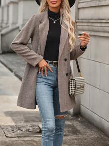 Chiquease 人字形圖案雙排釦花呢外套 - 棕色 - 查看 3