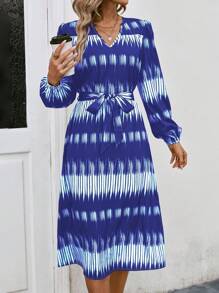 SHEIN Clasi Allover Print Belted Dress - Blue - View 5