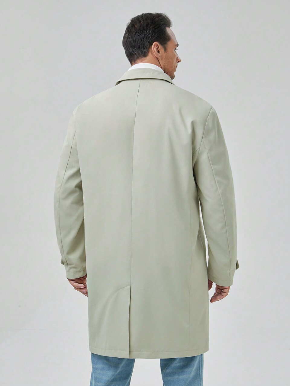 Loose Fit Men Plus Size Single Breasted Solid Color Trench Coat, For Fall Winter