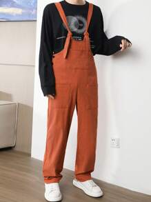 Manfinity Hypemode Men 1pc Patched Pocket Corduroy Overall Jumpsuit - Orange - View 1