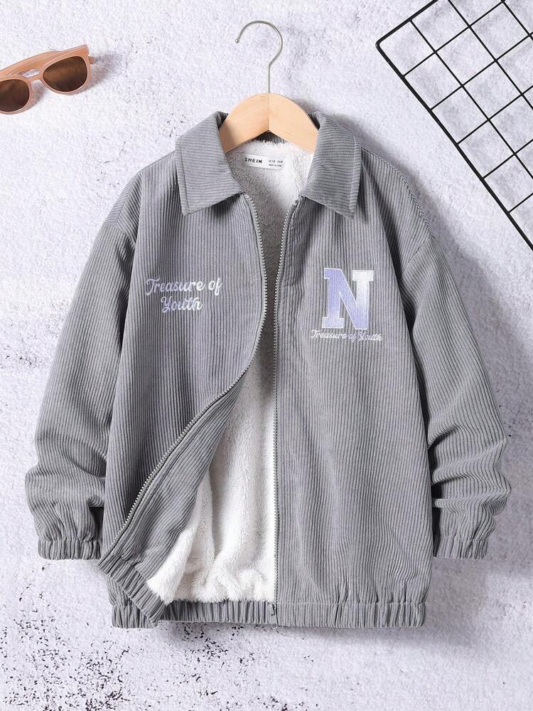 Tween Boy Letter Embroidery Thermal Lined Jacket