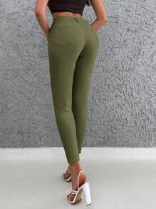 RueChic Solid Cropped Skinny Jeans - Khaki - View 2