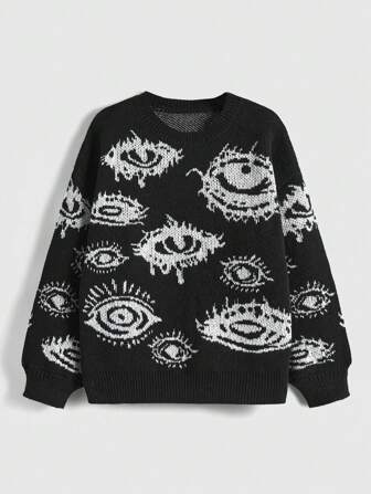 Grunge Punk Jersey con patrón de ojo de hombros caídos