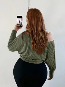 SHEIN SXY Plus Asymmetrical Neck Batwing Sleeve Tee