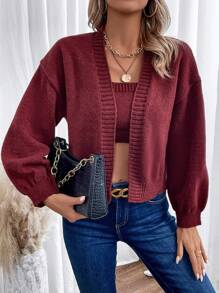 SHEIN LUNE 落肩袖開襟開衫&針織吊帶上衣 - 紅色 - 查看 4